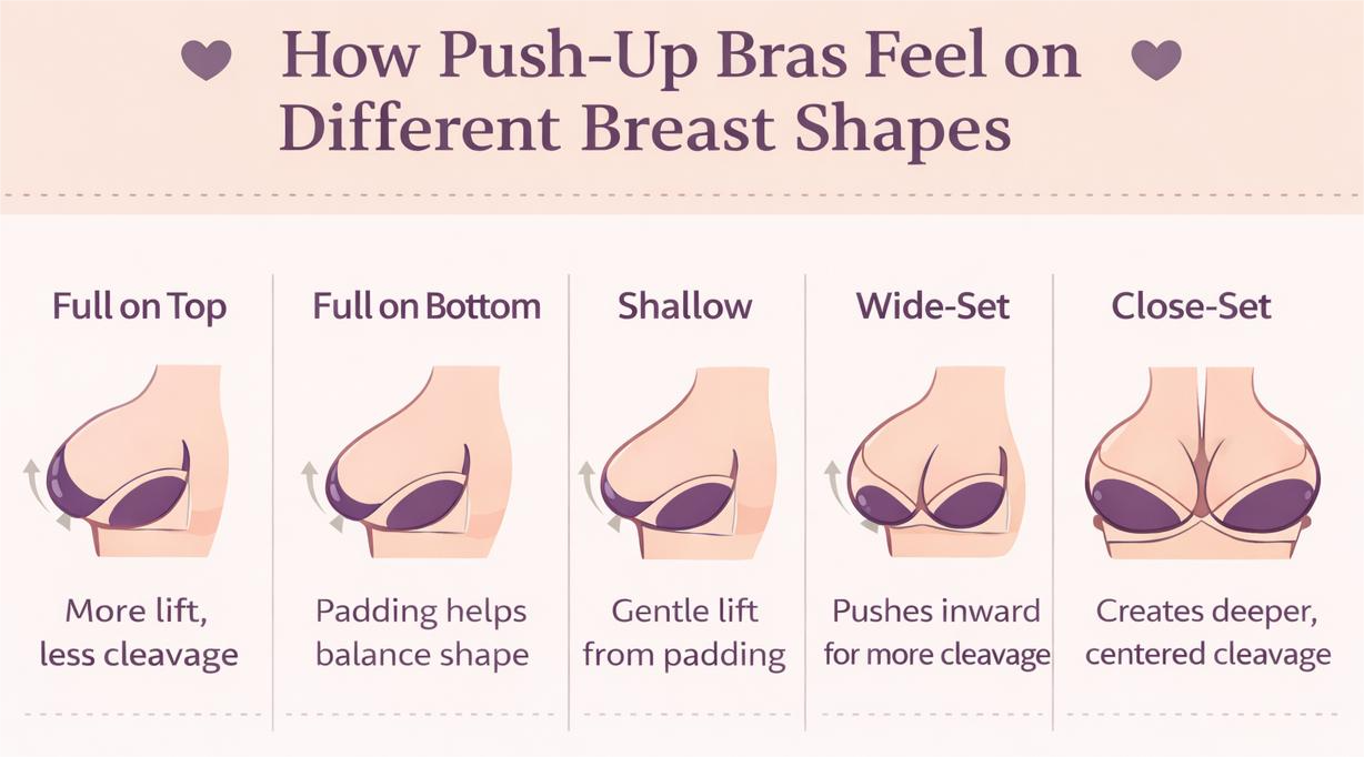 inforgraphic explaning how push up bras feel on different breast shapes